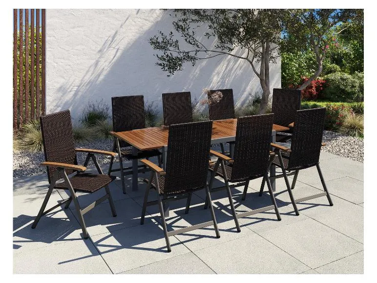 geflecht set ?valencia?. 9 teilig ausziehtisch & 8 klappsessel. braun geflecht set ?valencia?. 9 teilig ausziehtisch & 8 klappsessel. braun